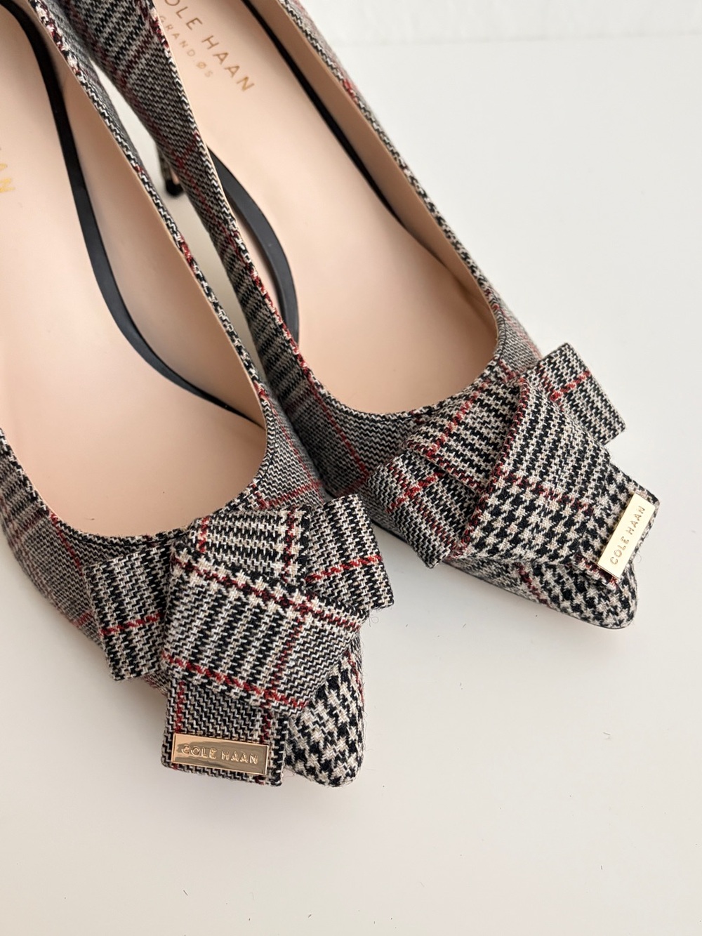 Cole Haan Plaid Pointed-Toe Pumps with Bow Accent - Picture 4 of 9